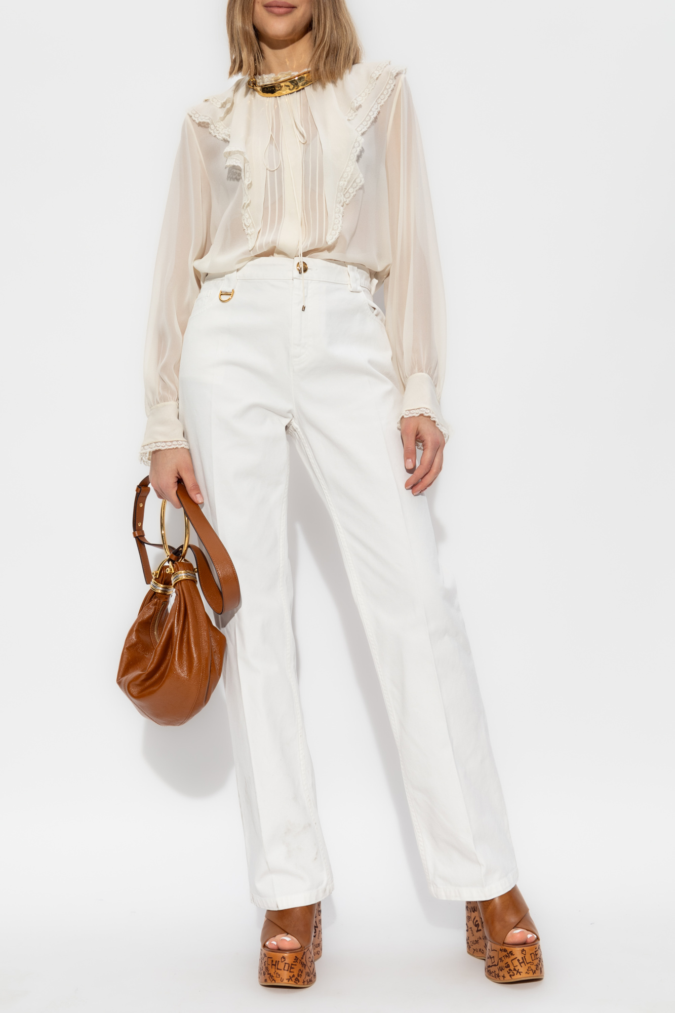 パンツ CHLOE Women Straight Pants CHC24UPA12064112 White White Straight-leg trousers Chloé - Vitkac France